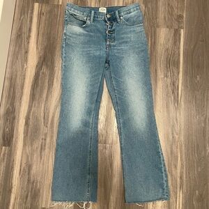 J Crew High-waisted blue jeans with button fly, decent amount of stretch